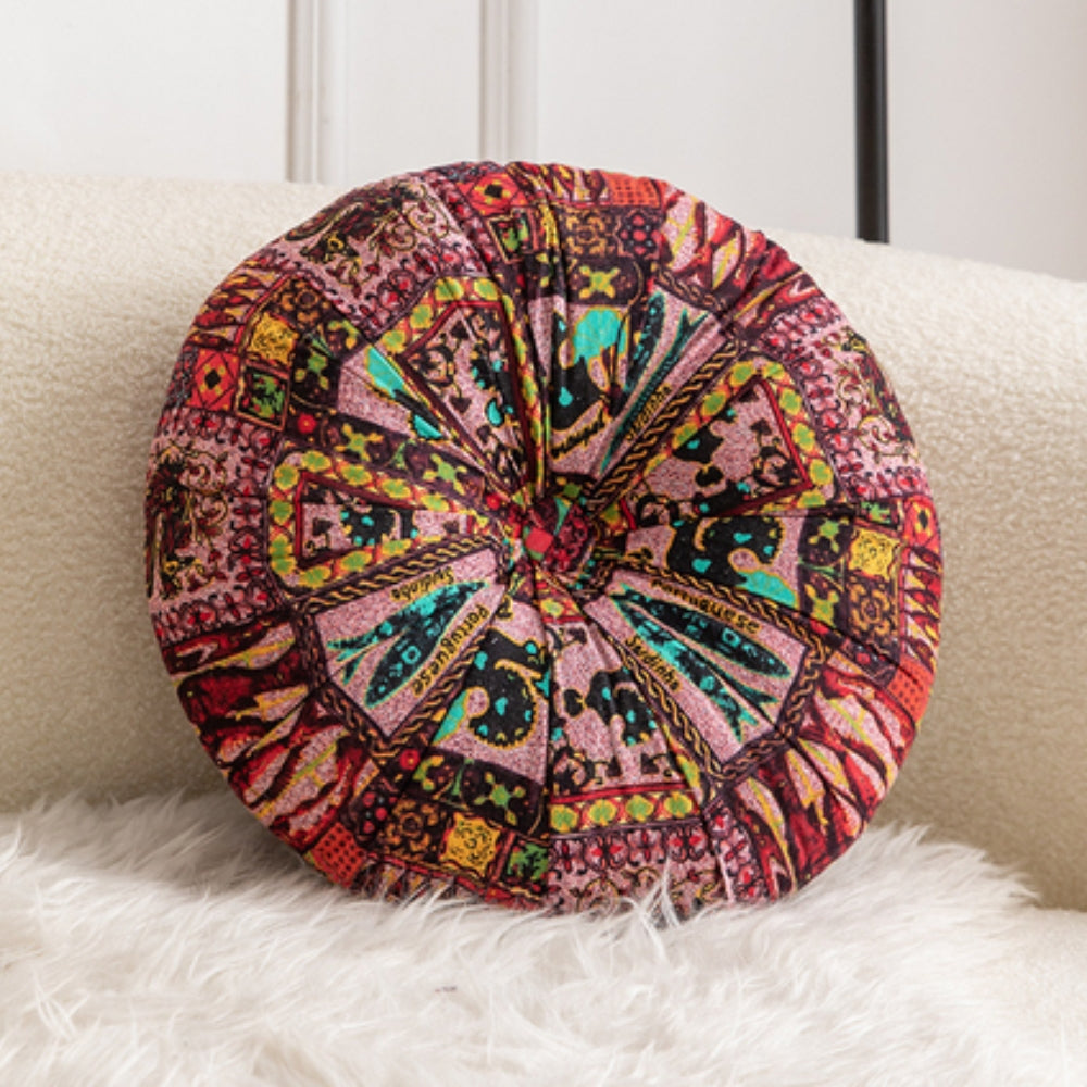 Boho Round Microfiber Seat Cushion with Geometric Patterns