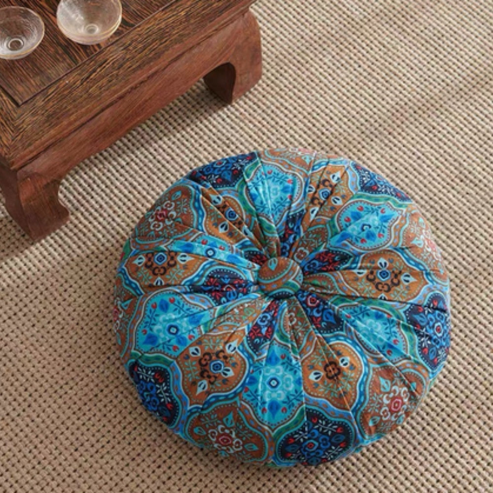 Boho Round Microfiber Seat Cushion with Geometric Patterns