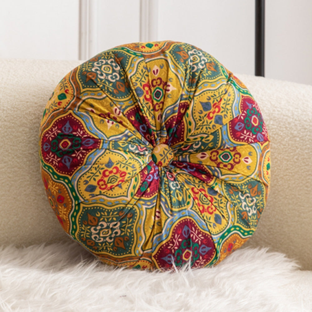 Boho Round Microfiber Seat Cushion with Geometric Patterns