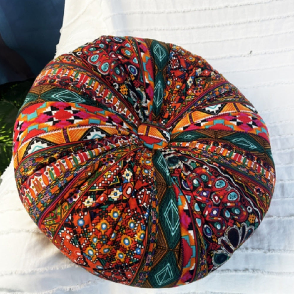 Boho Round Microfiber Seat Cushion with Geometric Patterns