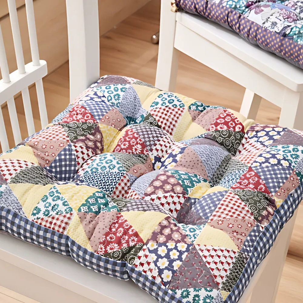 Thick Boho Floral Seat Cushion with Non-Slip Ties