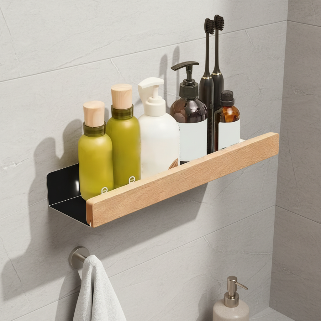 Drill-Free Plastic Shower Shelf for Shampoo and Care Products