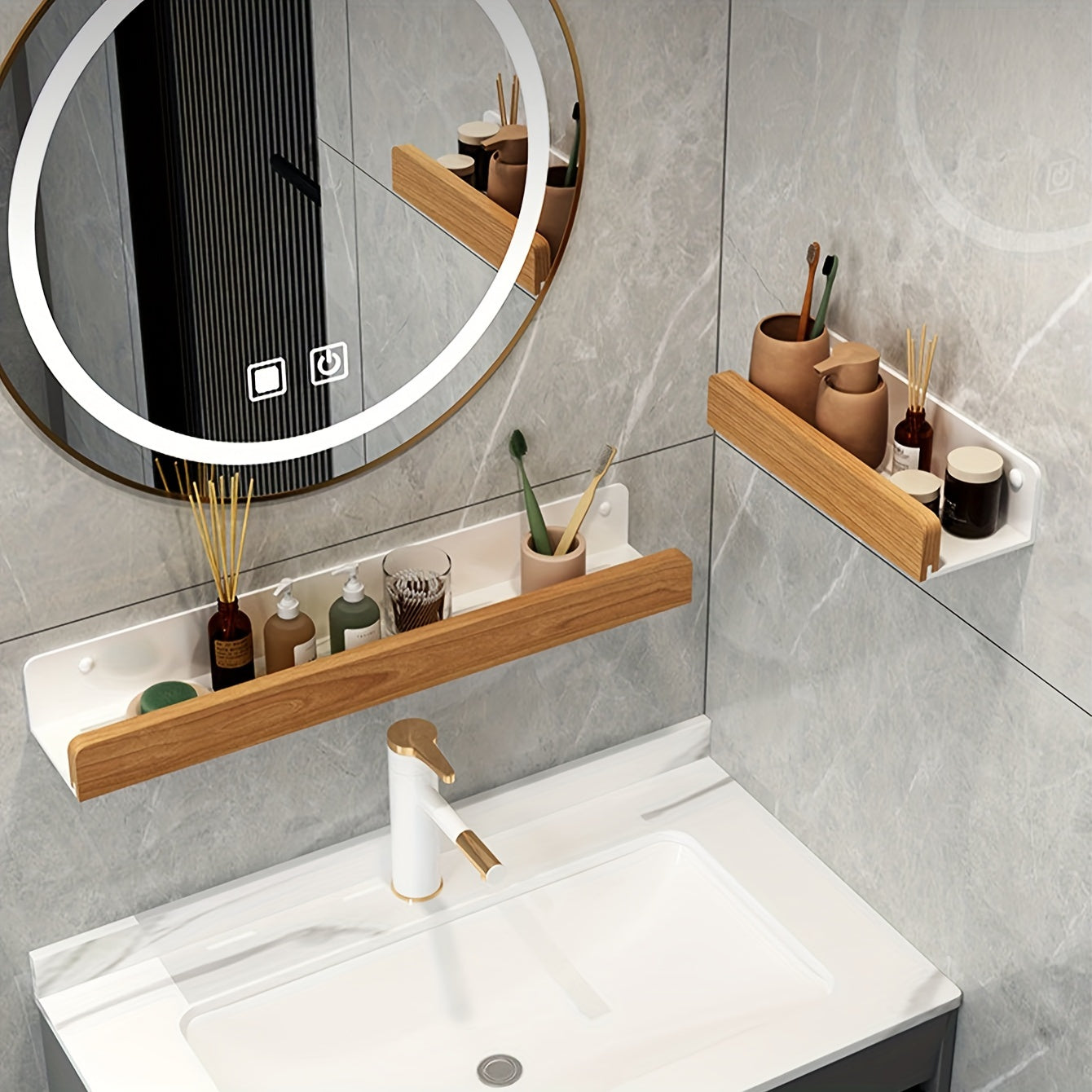 Drill-Free Plastic Shower Shelf for Shampoo and Care Products
