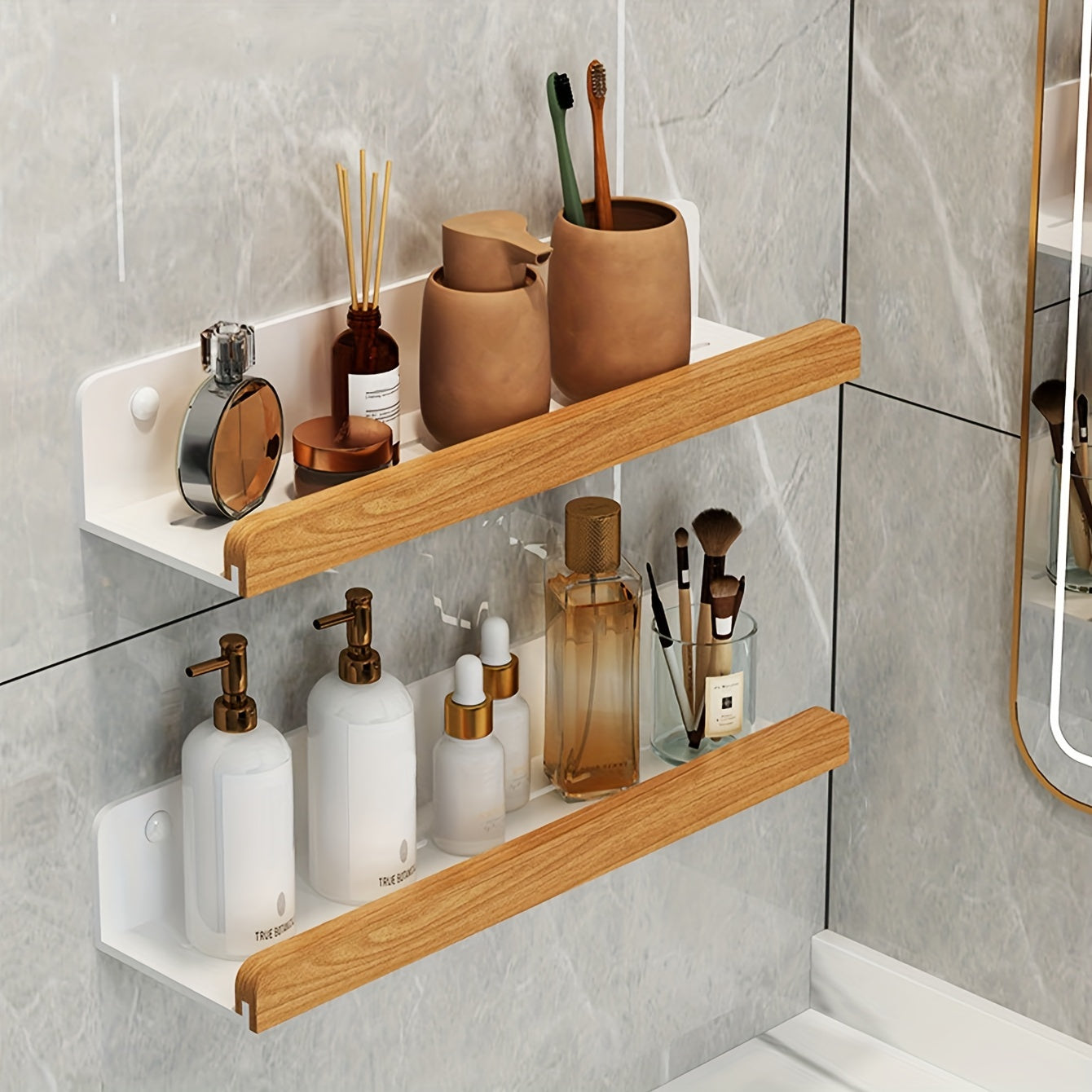 Drill-Free Plastic Shower Shelf for Shampoo and Care Products