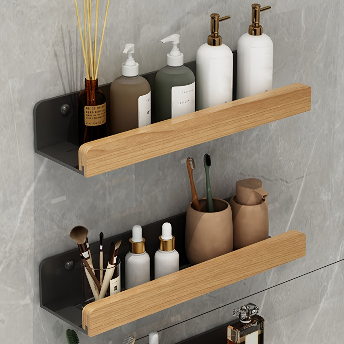 Drill-Free Plastic Shower Shelf for Shampoo and Care Products