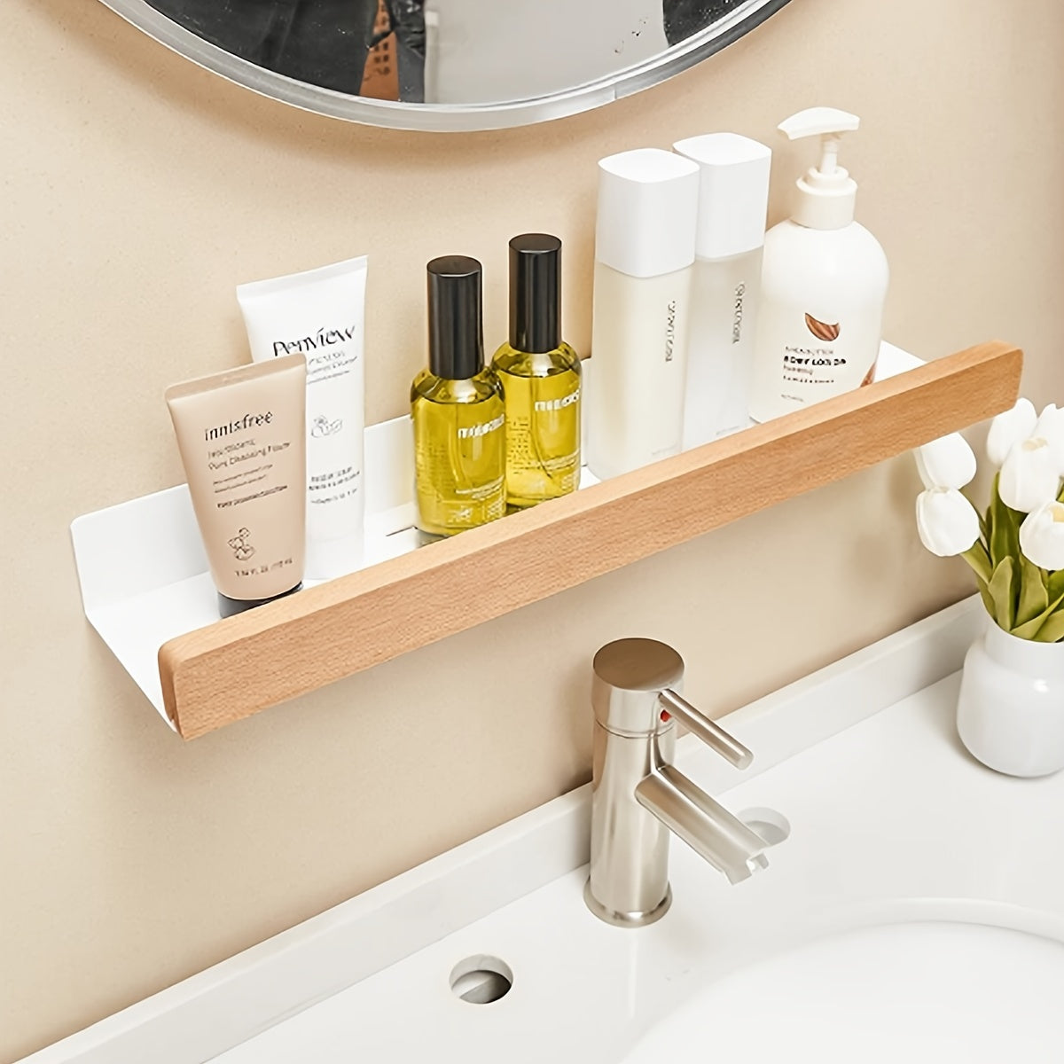 Drill-Free Plastic Shower Shelf for Shampoo and Care Products