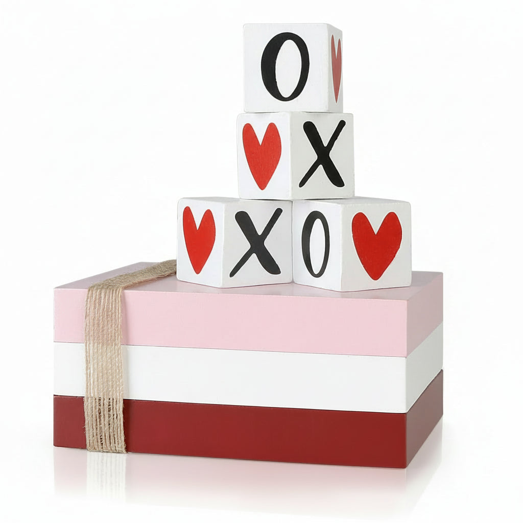 Wooden Valentine's Day Book Stack with XOXO Signs