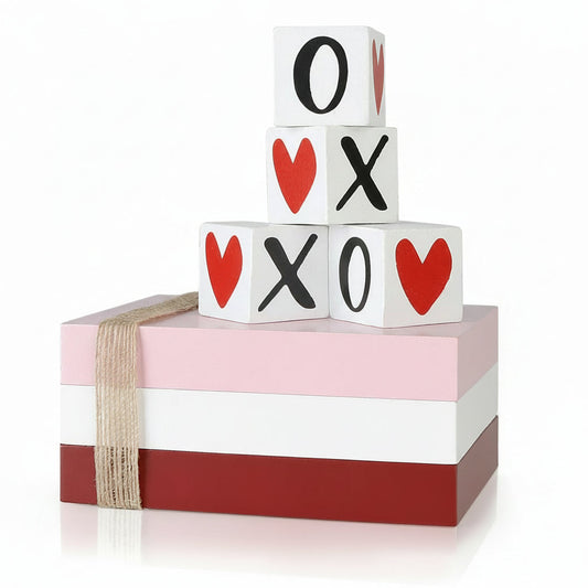 Wooden Valentine's Day Book Stack with XOXO Signs