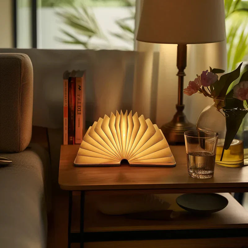 LED Folding Book Light with 7-Color Options – Unique Wooden Magnetic Night Lamp for Book Lovers