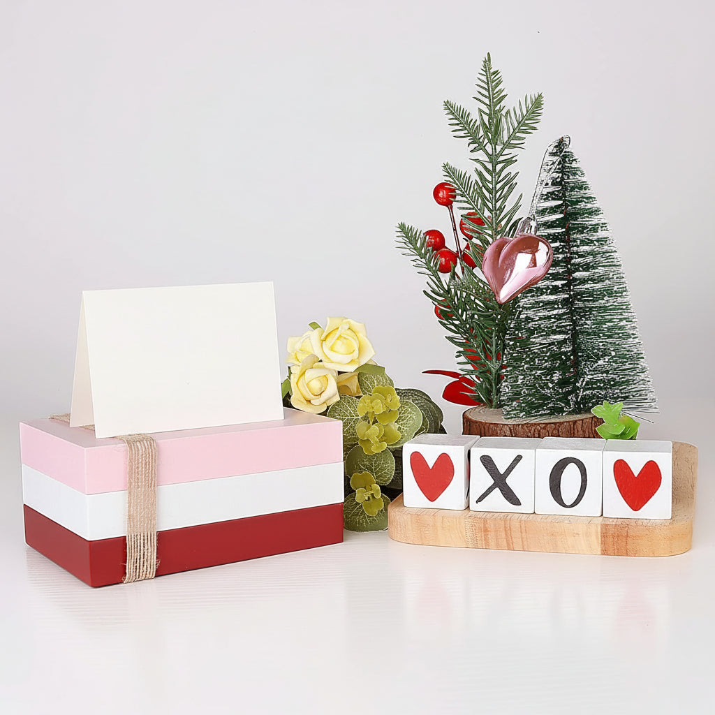 Wooden Valentine's Day Book Stack with XOXO Signs