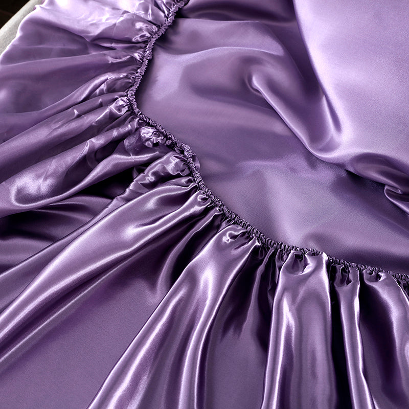 Silk Satin Elastic Fitted Sheet with Pillowcases