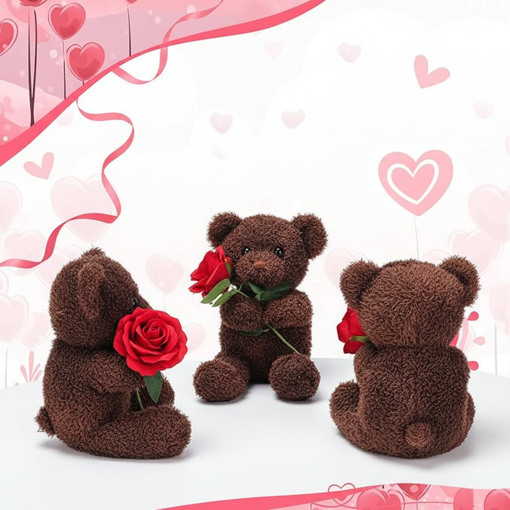 Plush Valentine Bear Stuffed Animal with Rose