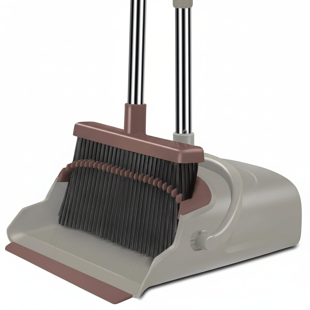 Self-Cleaning Broom and Dustpan Set with Adjustable Handle