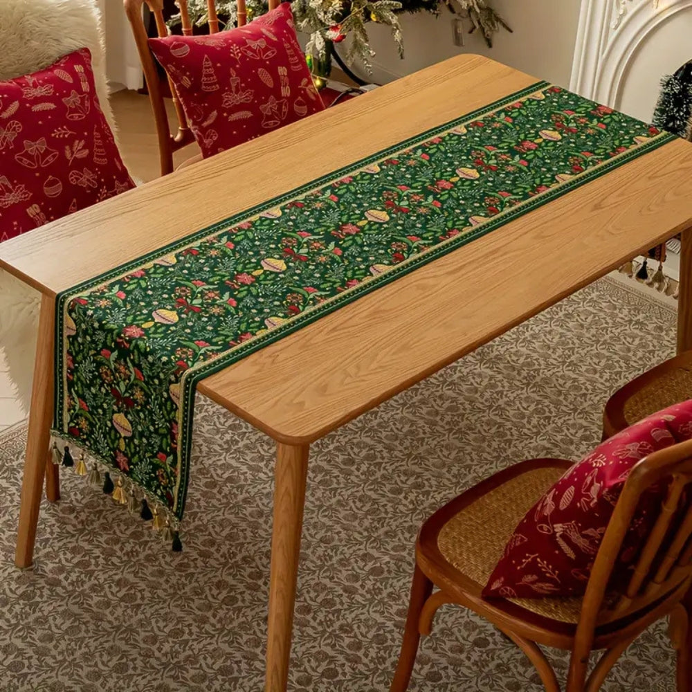 Botanical Holiday Table Runner with Tassels