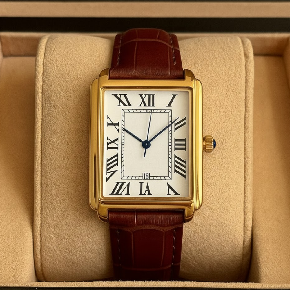 Men's Square Analog Dress Watch with Roman Numerals