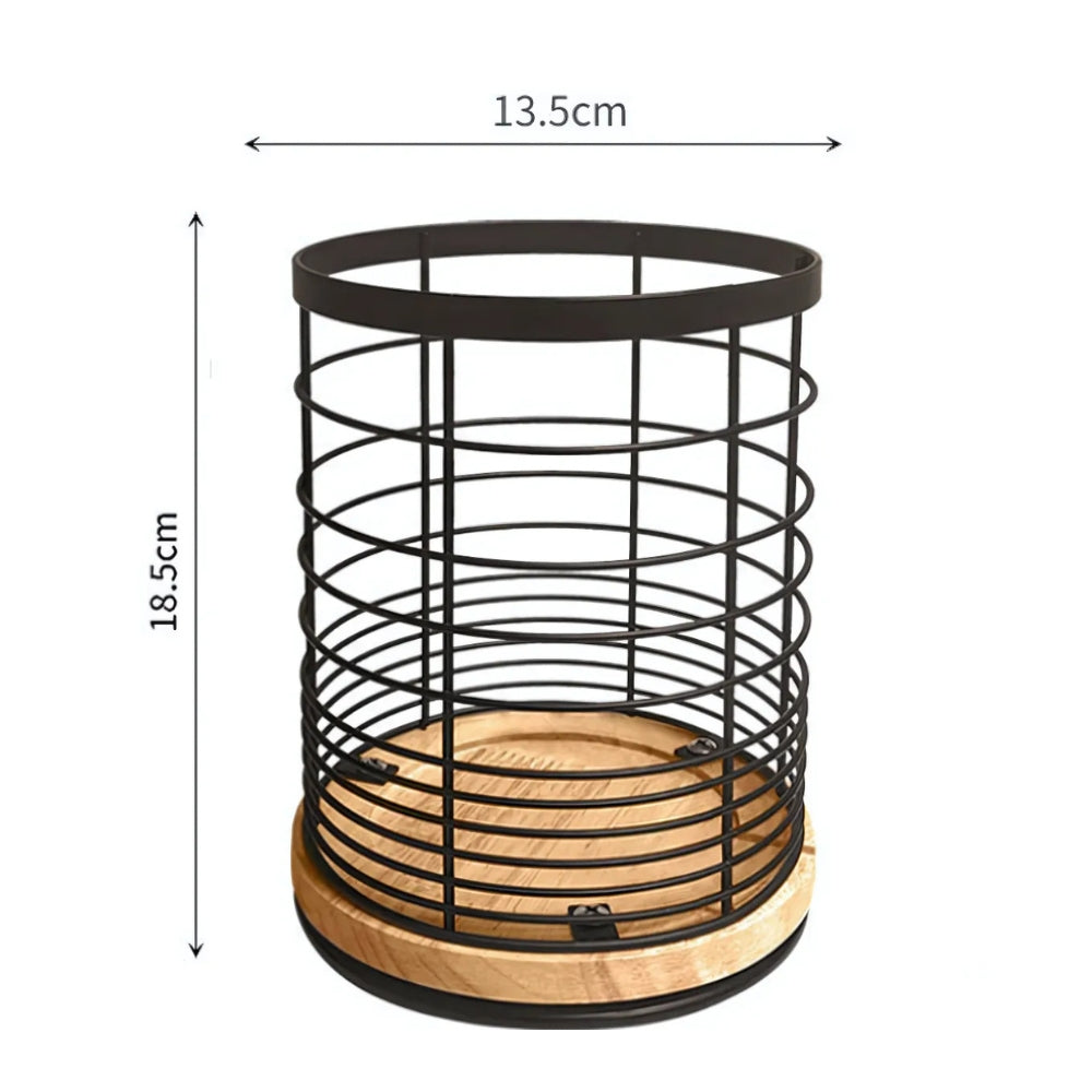 360-Degree Rotating Kitchen Utensil Holder with Wooden Base