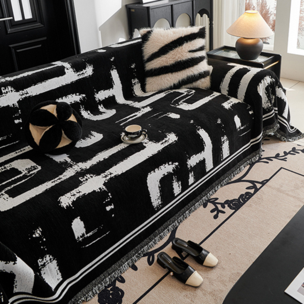 Reversible Brushstroke Art Sofa Cover in Premium Chenille