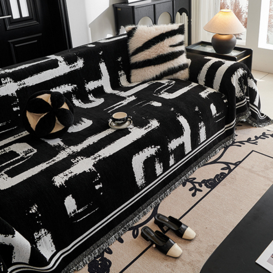 Reversible Brushstroke Art Sofa Cover in Premium Chenille