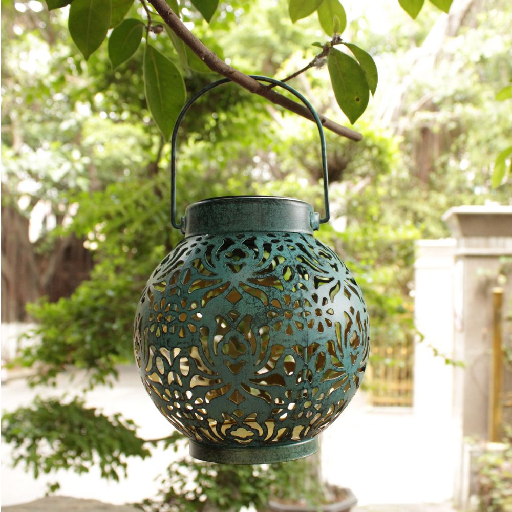 Solar Powered Black Stainless Steel Garden Lantern