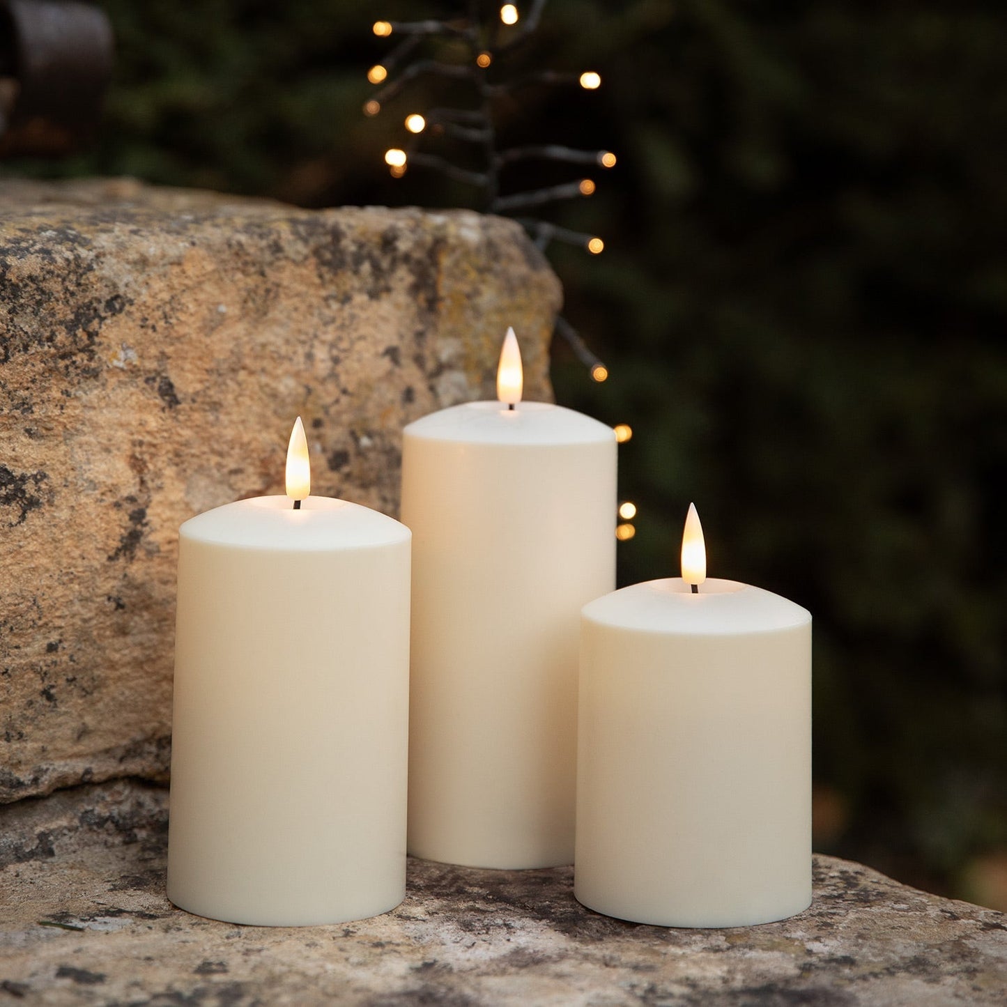 Solar-Powered Outdoor Candle Set - 3 Heights