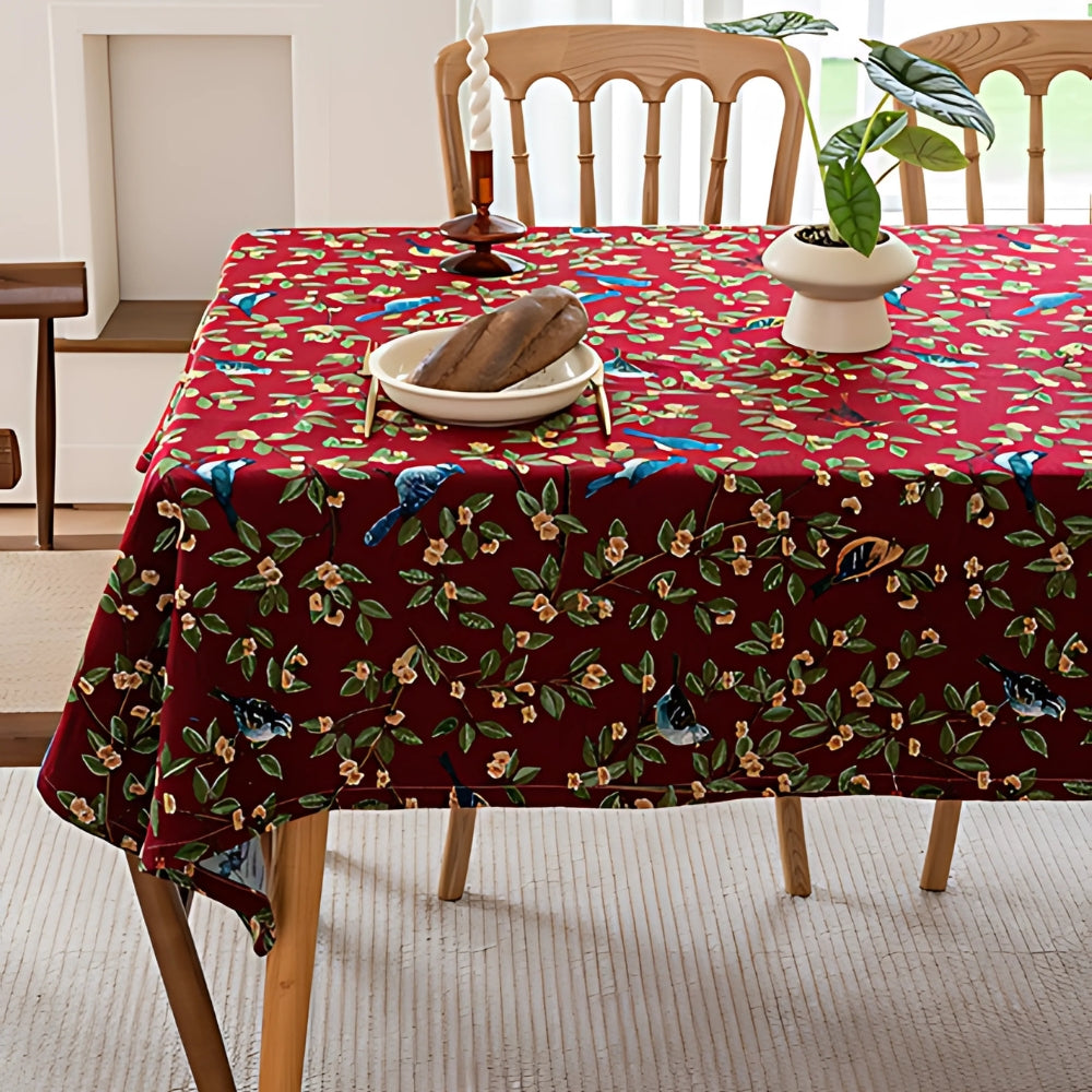 Floral and Bird Pattern Polyester Tablecloth