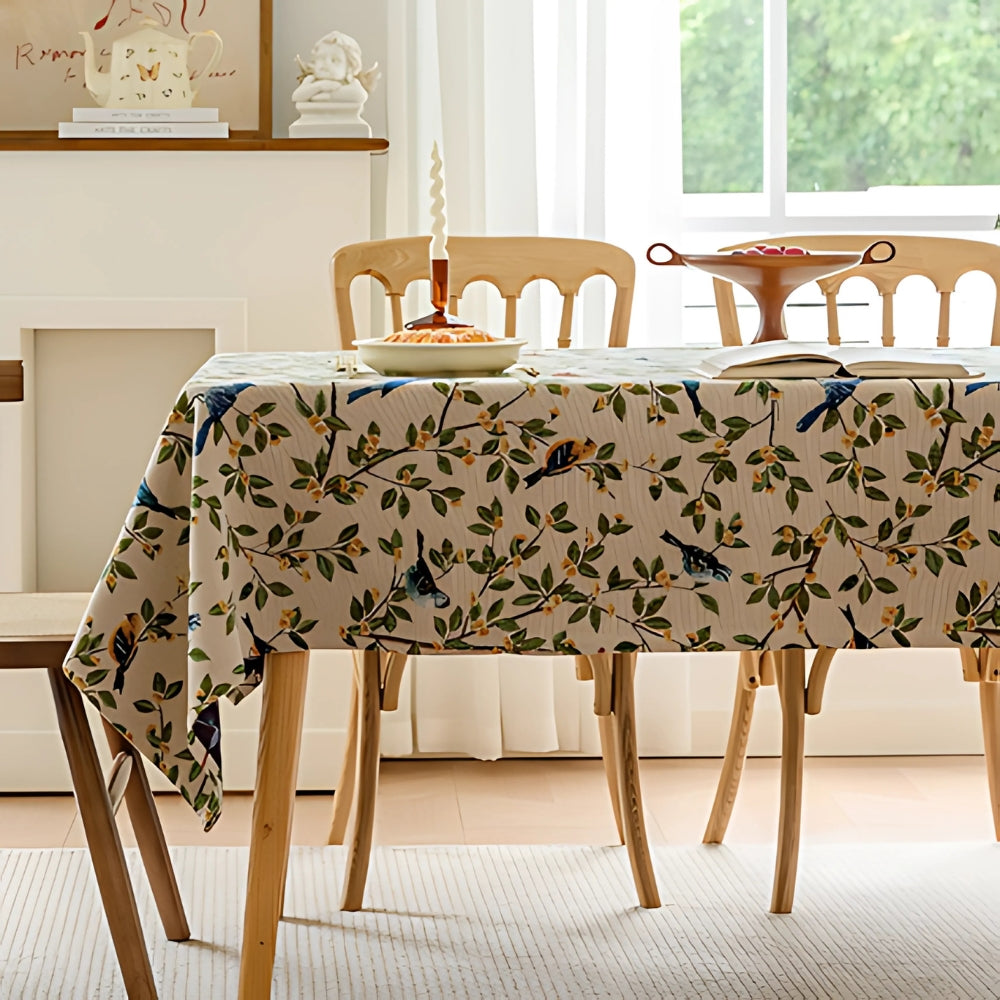 Floral and Bird Pattern Polyester Tablecloth