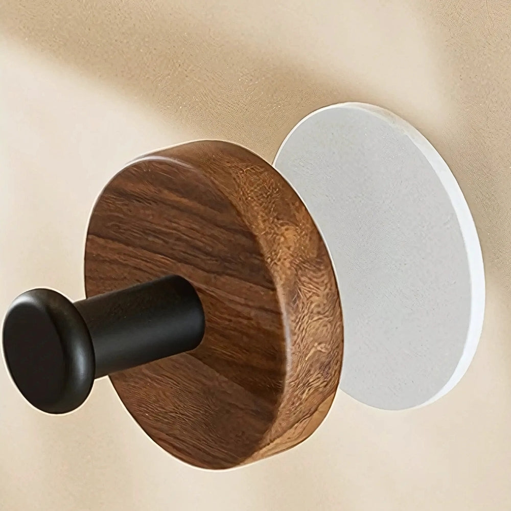 Round Self-Adhesive Timber Wall Hook for Coats and Towels
