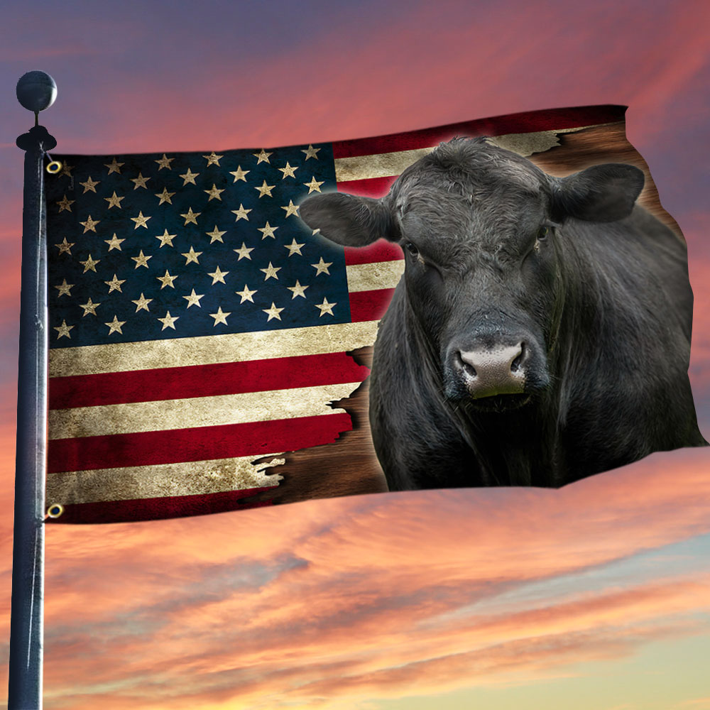 Black Angus Cattle Canvas Grommet Flag - Double-Sided, UV Resistant
