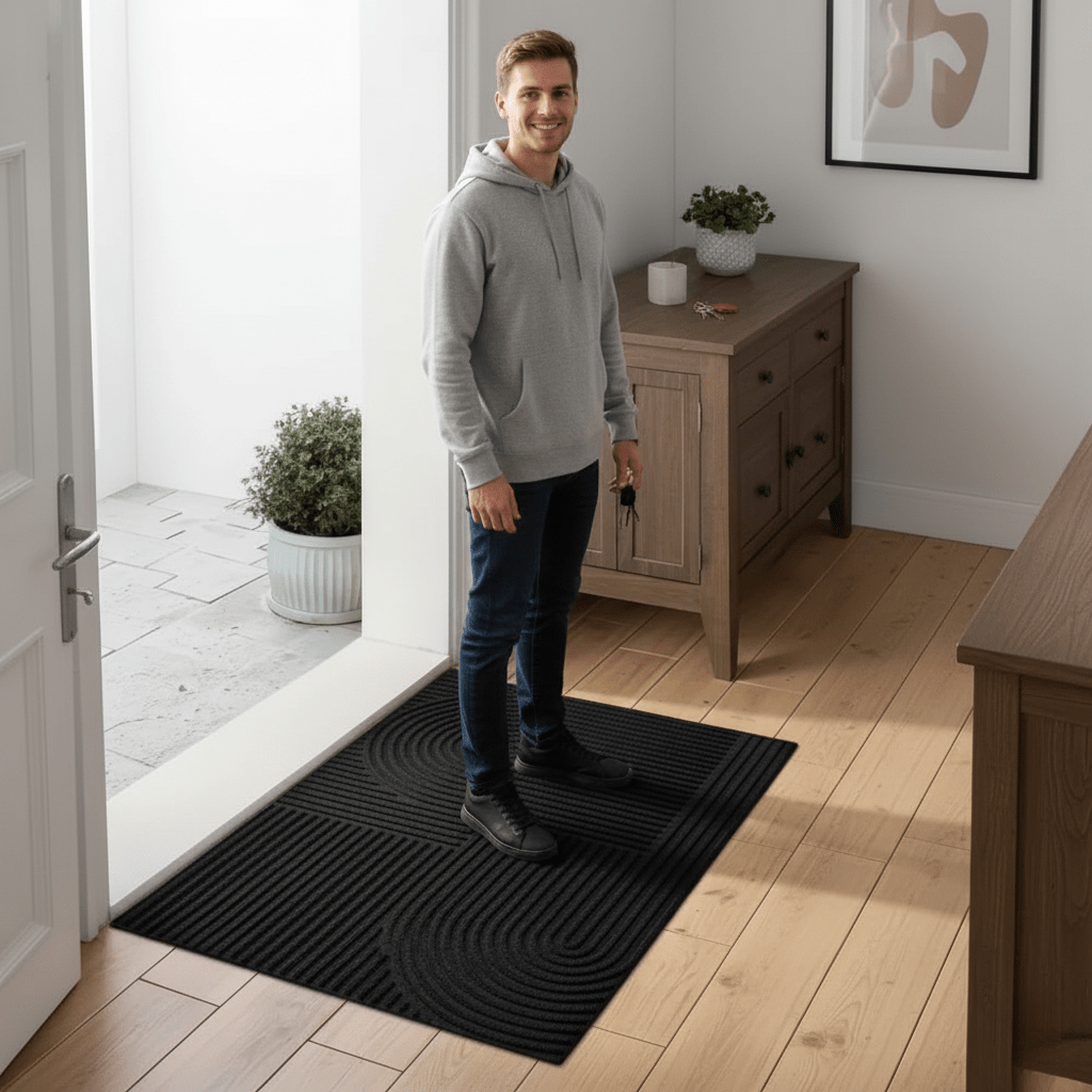 Absorbent Washable Microfiber Mat with Flowing Line Pattern