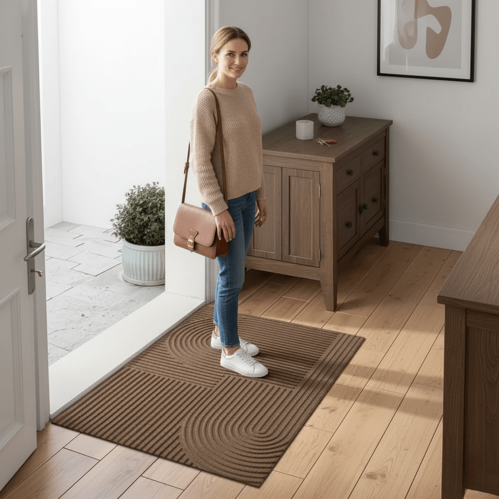 Absorbent Washable Microfiber Mat with Flowing Line Pattern