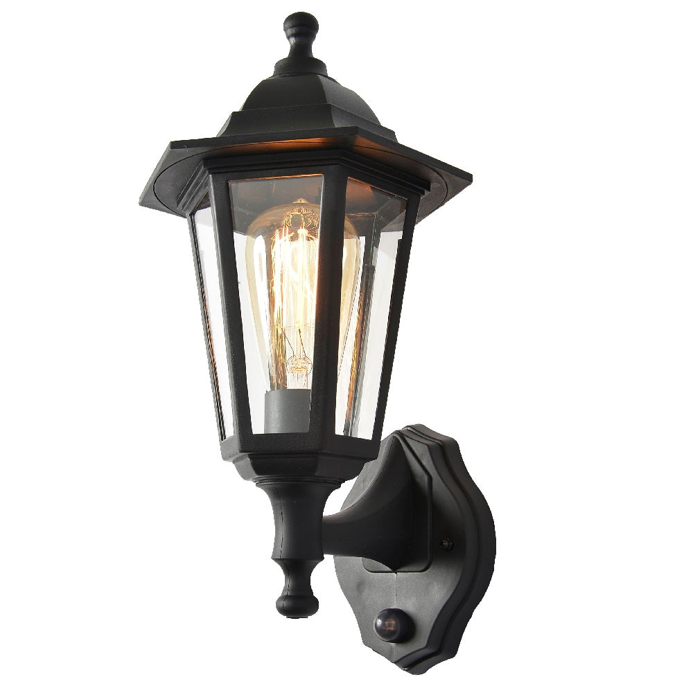Black Vintage Outdoor Wall Light with PIR Motion Sensor
