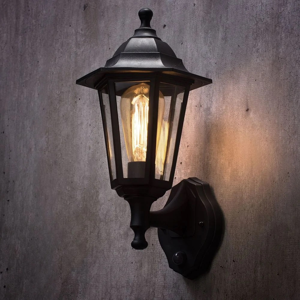 Black Vintage Outdoor Wall Light with PIR Motion Sensor