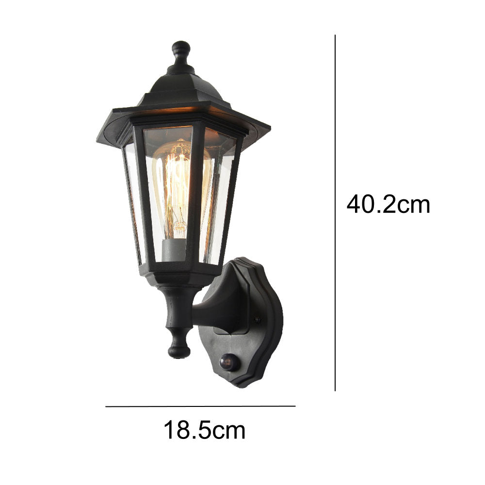 Black Vintage Outdoor Wall Light with PIR Motion Sensor