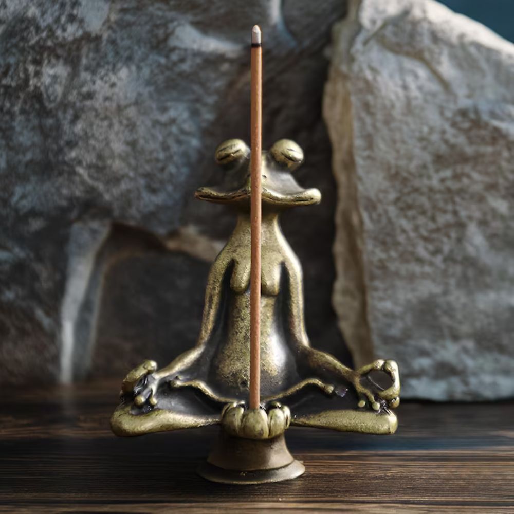 Meditating Lotus Frog Incense Holder Figurine