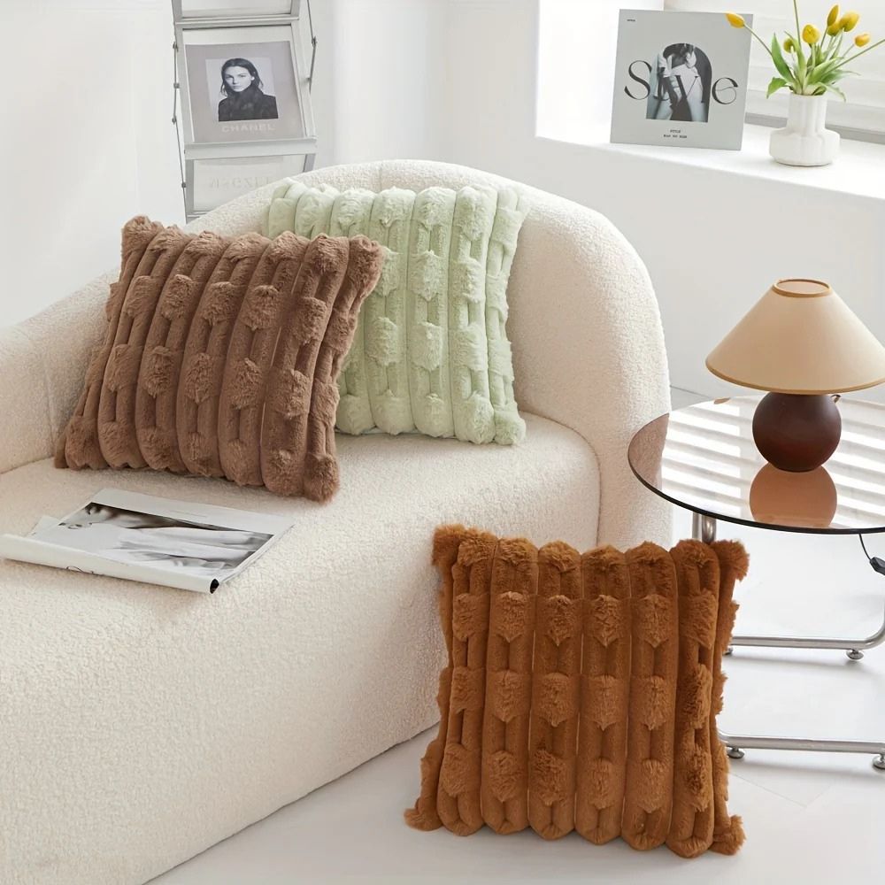 Calm Weave Striped Plush Cushion Cover