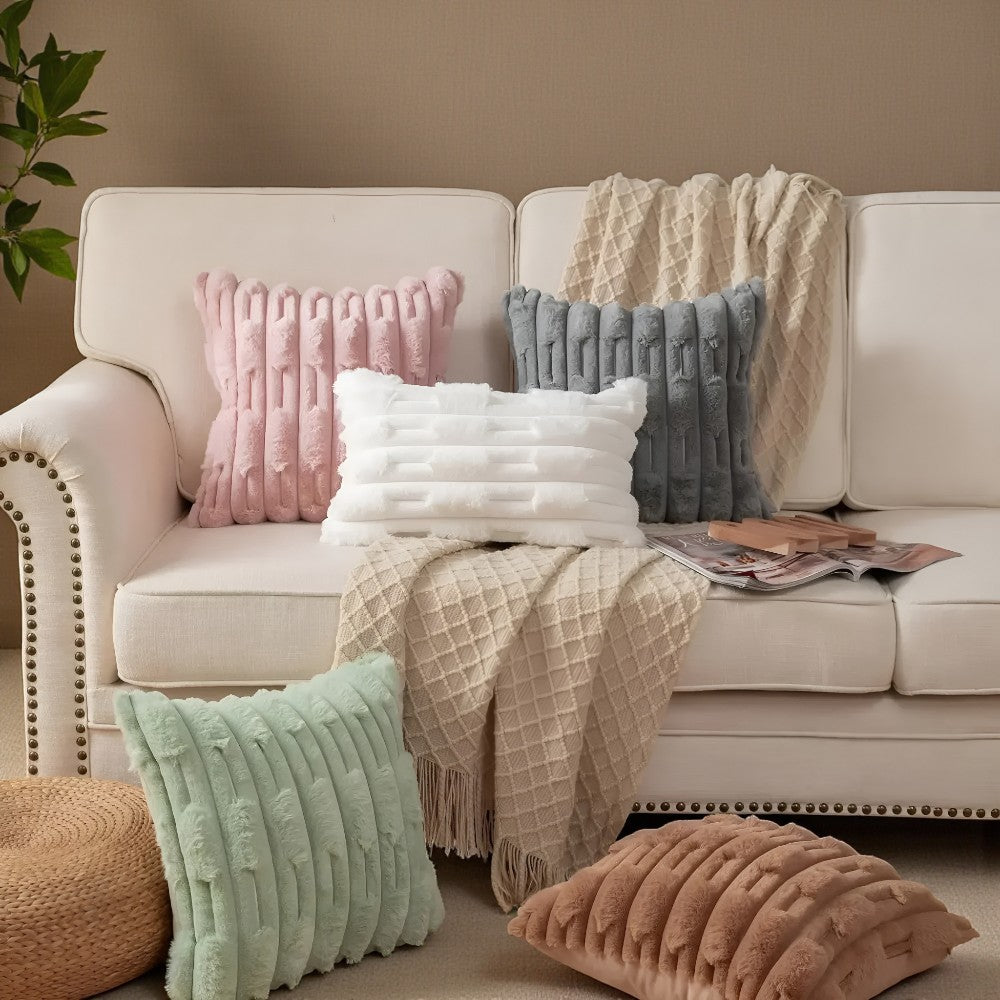 Calm Weave Striped Plush Cushion Cover