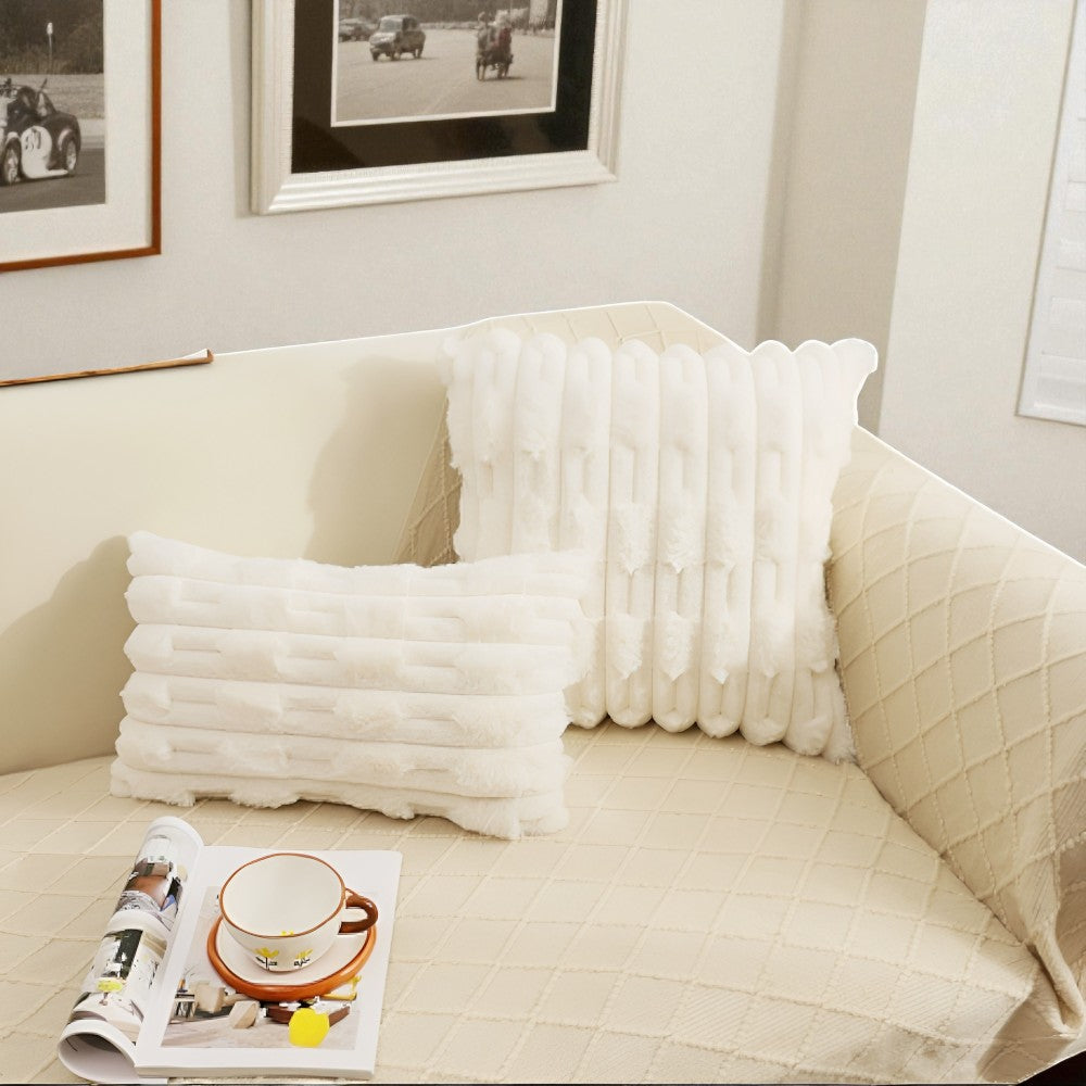 Calm Weave Striped Plush Cushion Cover