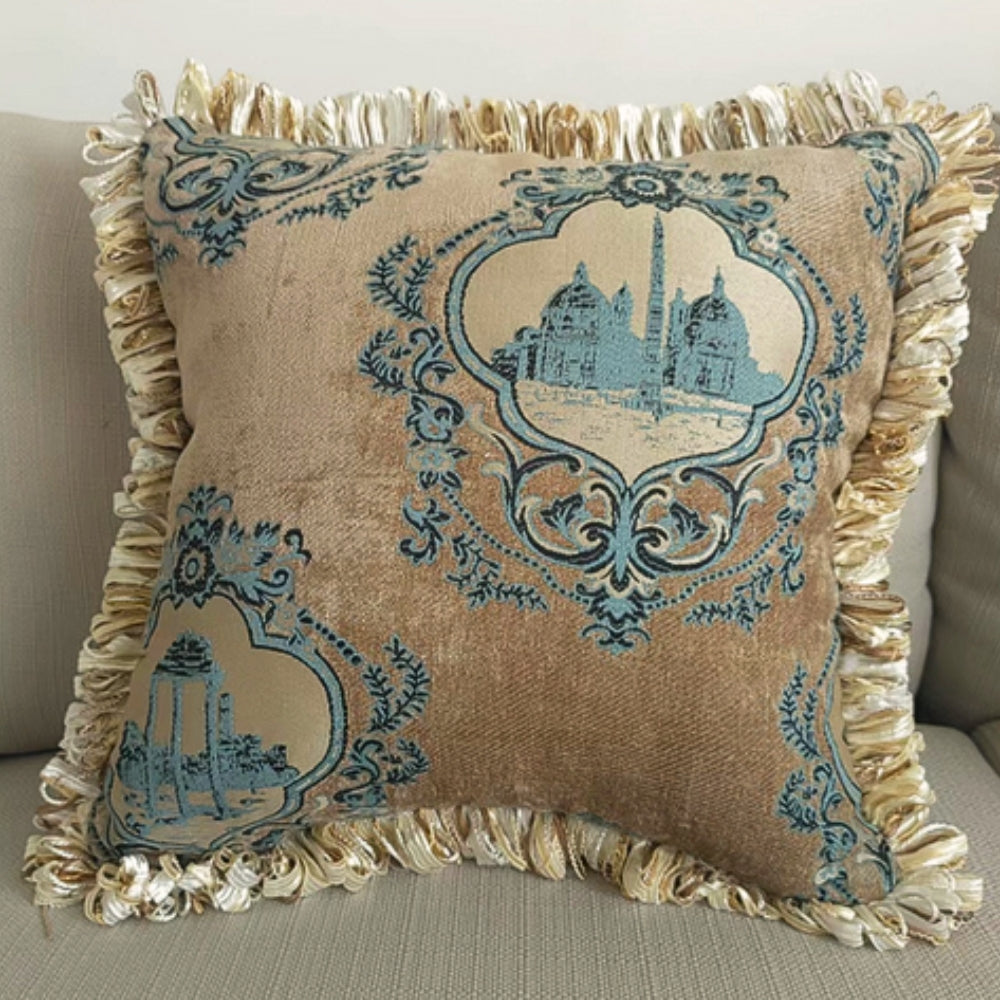 European Chenille Jacquard Cushion Cover with Floral Pattern