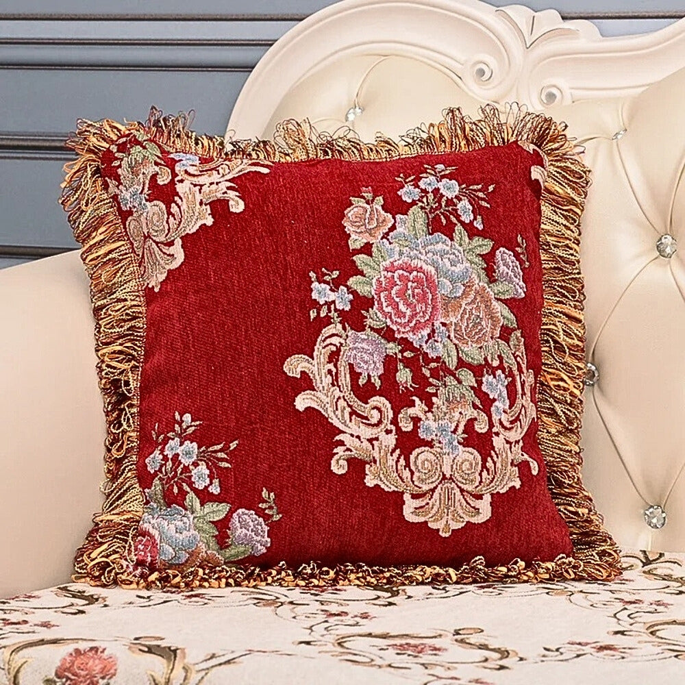 European Chenille Jacquard Cushion Cover with Floral Pattern