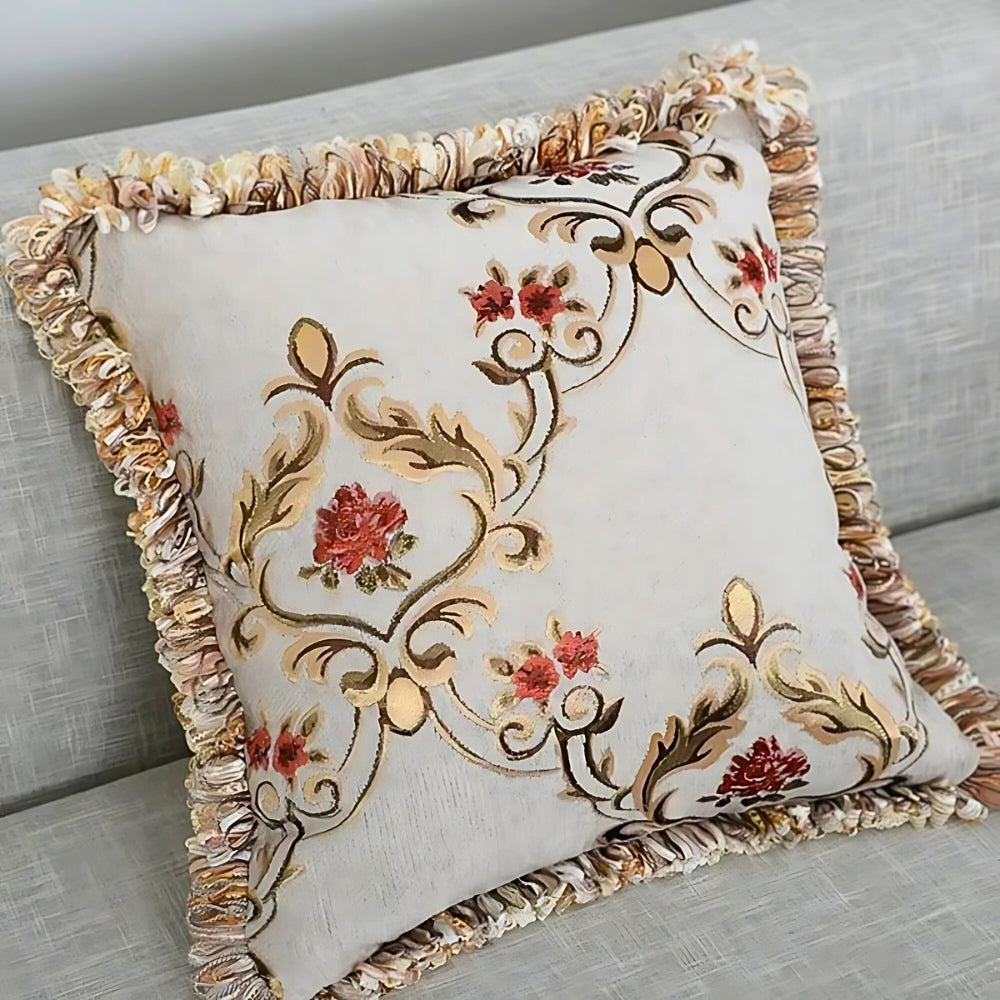 European Chenille Jacquard Cushion Cover with Floral Pattern