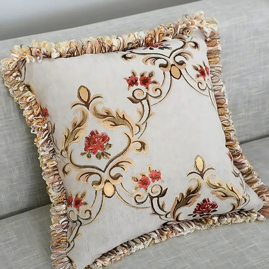 European Chenille Jacquard Cushion Cover with Floral Pattern