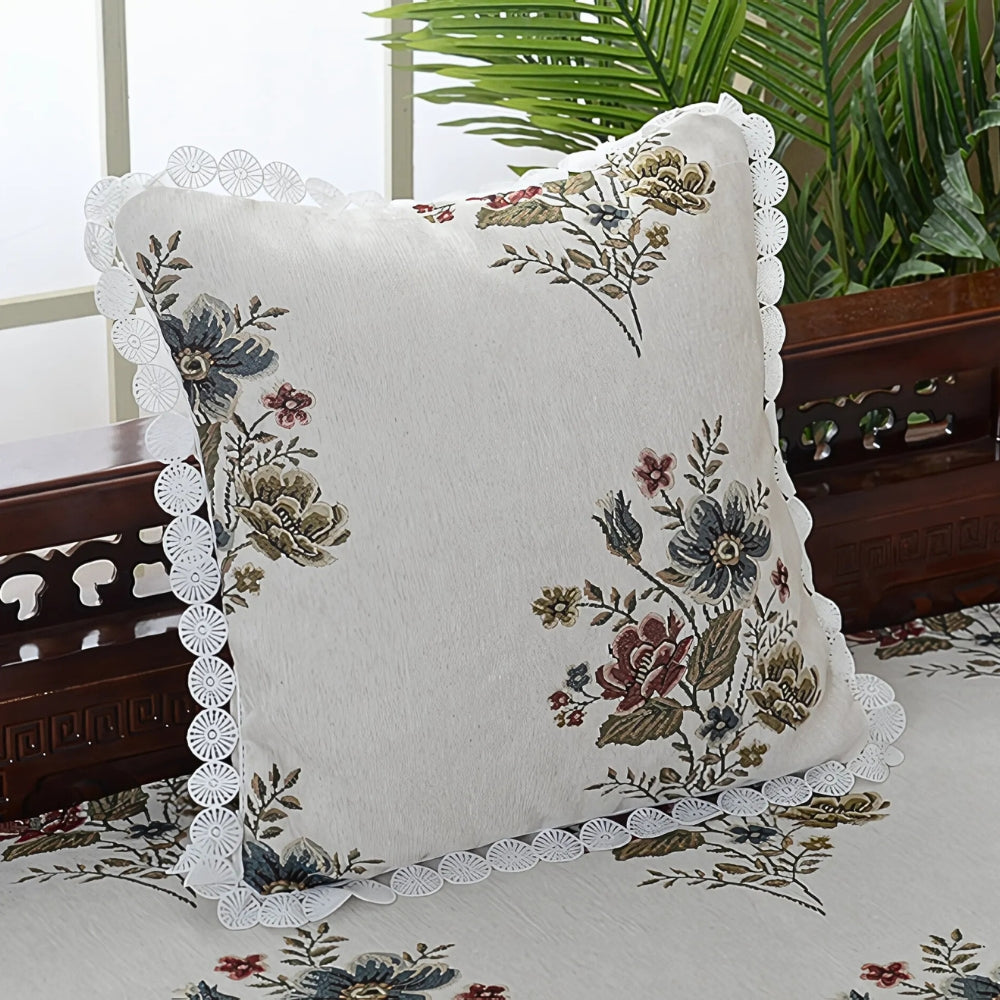 European Chenille Jacquard Cushion Cover with Floral Pattern