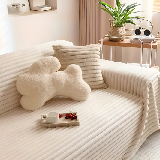 Plush Striped Microfiber Sofa Cover