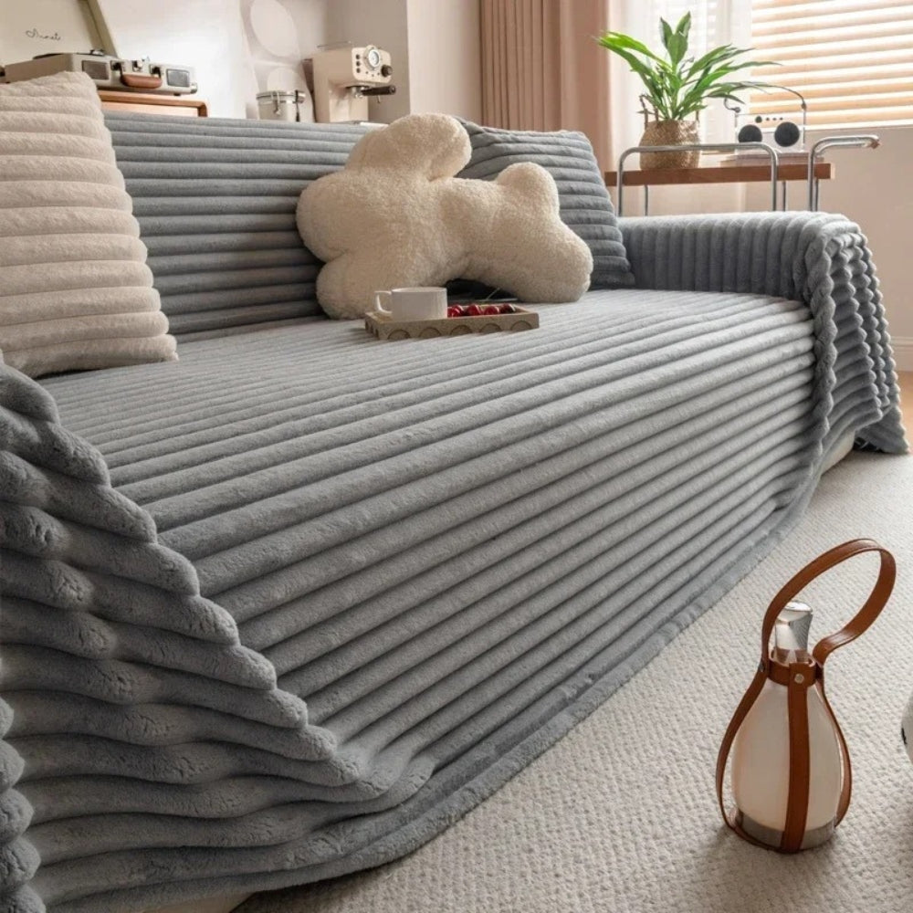 Plush Striped Microfiber Sofa Cover