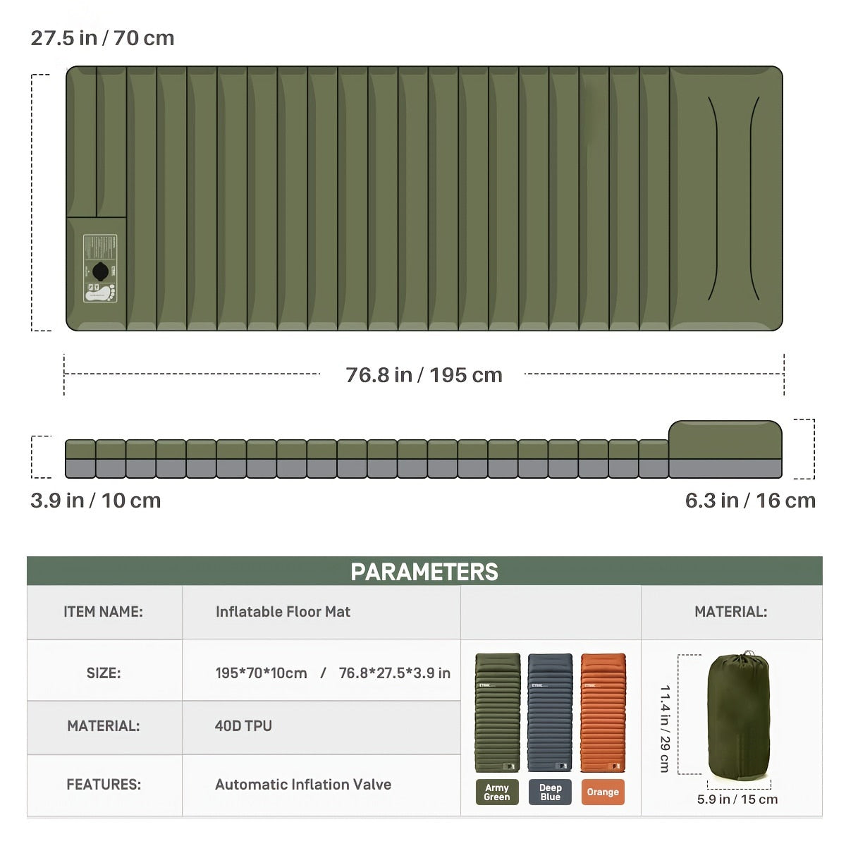 Inflatable Camping Mattress with Built-in Foot Pump and Compact Design