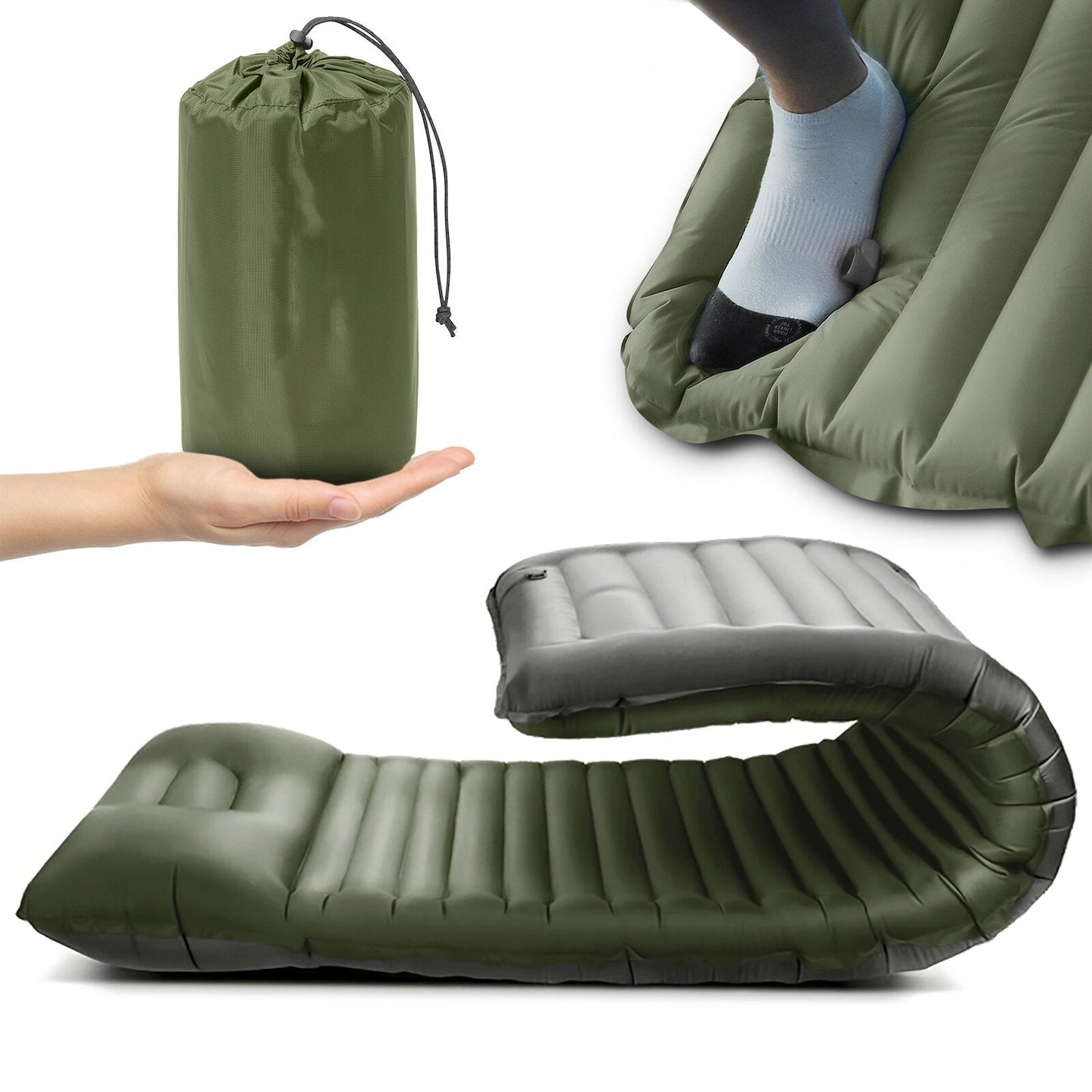 Inflatable Camping Mattress with Built-in Foot Pump and Compact Design