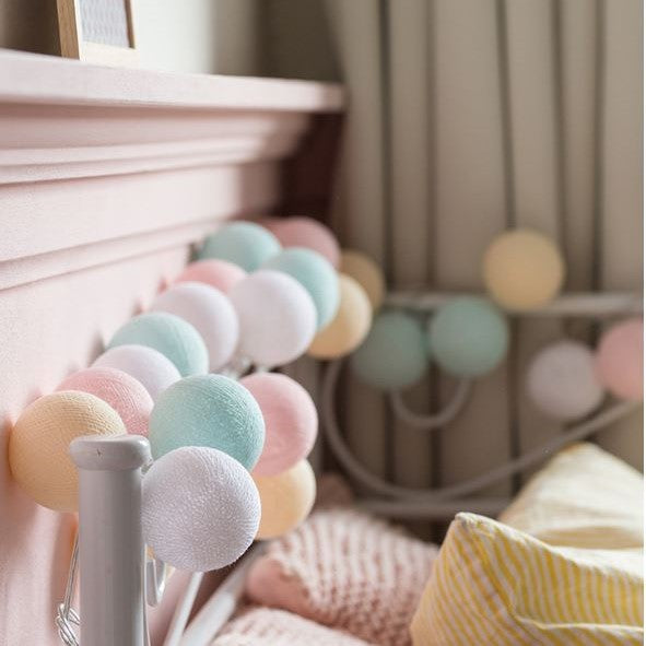 Cotton Ball String Lights - Warm Glow Decorative Garland in Various Colors