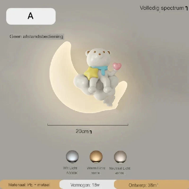 Moon Wall Lamp - Gentle Warm Light, Metal and PE Design