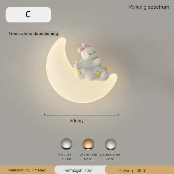 Moon Wall Lamp - Gentle Warm Light, Metal and PE Design