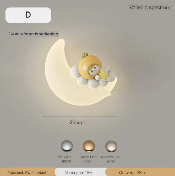 Moon Wall Lamp - Gentle Warm Light - Metal and PE Design